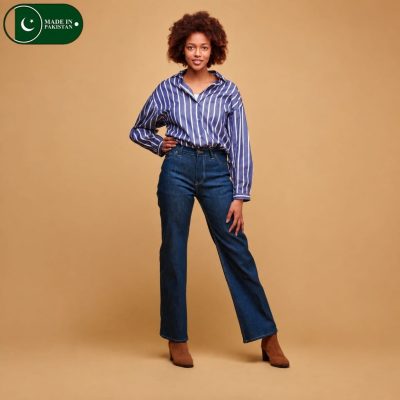 Denim Blue High Waist Wide Leg Jeans For Women