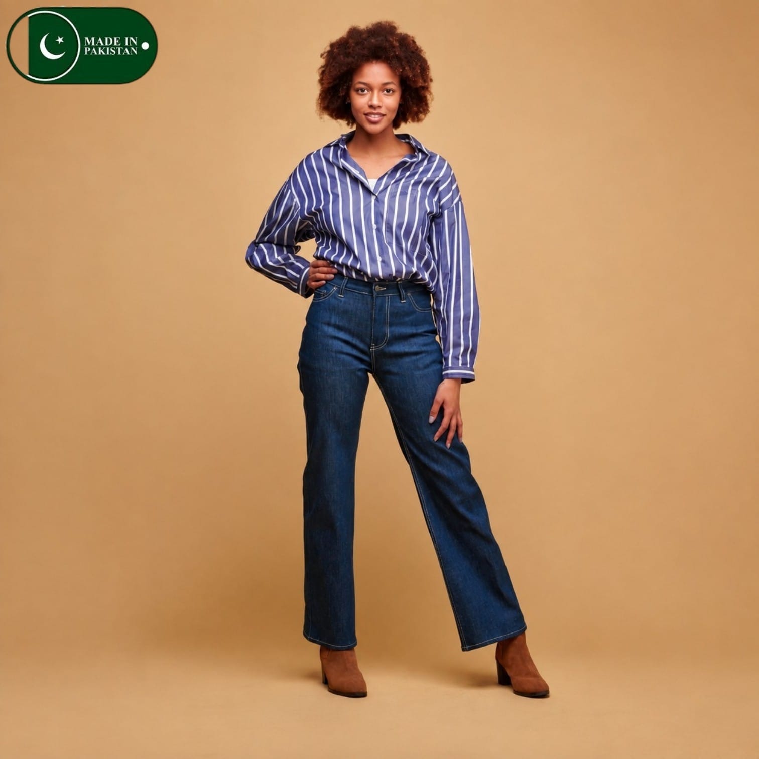 Denim Blue High Waist Wide Leg Jeans For Women