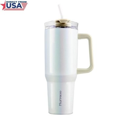 Murmioo Tumbler with Handle and Straw Lid - Yellow White Gradient (40 oz) - White Rainbow Paint