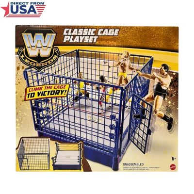 WWE Legends Retro Blue Classic Ring and Cage Playset for Kids (Mattel)