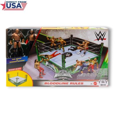 WWE Bloodline Rules Wrestlemania XL Playset Ring & 2 Action Figures, Includes The Rock & Roman Reigns Basic 6-inch Superstar Collectibles (Mattel)