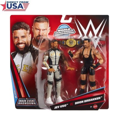 WWE Jey Uso VS Bron Breakker Basic Series 25 Action Figures Battle Pack Showdown with World Heavyweight Championship Belt – 6 inch (Mattel Brand)