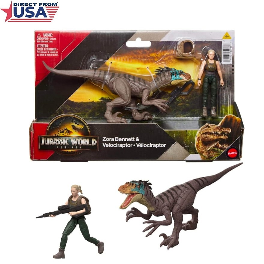Mattel Jurassic World Rebirth Human & Dinosaur Figure Toy Pack - Zora Bennett (Scarlett Johansson & Velociraptor)