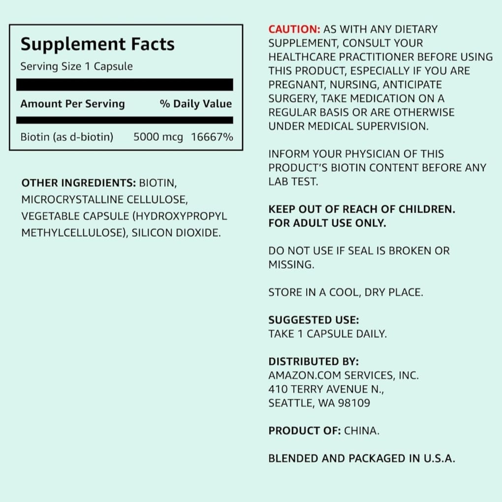 Amazon Elements Vegan Biotin 5000 mcg - Hair, Skin, Nails, 130 Capsules (4 month supply) - Image 3