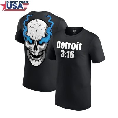 WWE Authentic Men's Black "Stone Cold" Steve Austin Summer Slam 2023 Detroit 3:16 T-Shirt (Officially Licensed)