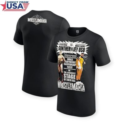 WWE Authentic Men's Black WrestleMania 41 Jey Uso vs. Gunther Match T-Shirt (Officially Licensed)