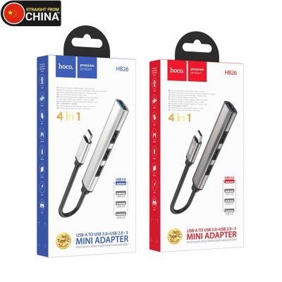 Hoco HB26 Type-C to USB 4-in-1 Adapter Hub - Grey