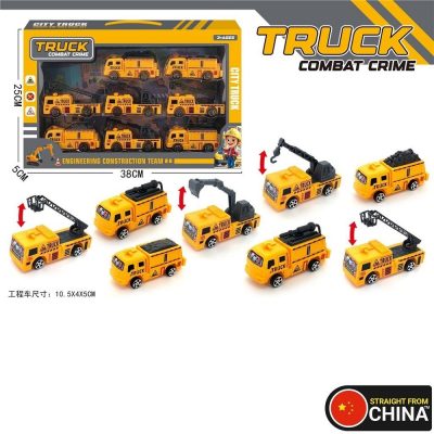 Construction Toy Pull Back Trucks and Cranes Dinky Set - Pack of 8 (Box Size: 25x5x38cm)