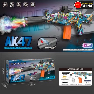 AK47 Electric Water Gel Bullet Gun with Lights and Smoke for Kids - Blue