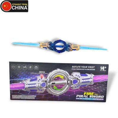 Fire Spiral Sword Double-Edged Light Sword Toy with LED Lights & Sound, Wrist-Activated Rotating Action, Role Play Toy for Kids & Teens - 108cm x 17.5cm