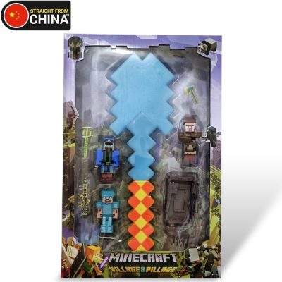 Minecraft Enchanted Pixels Sword/PickAxe with Mini Figures and LED Lights & Sounds – 39cm x 19cm