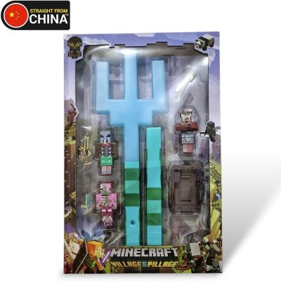 Minecraft Enchanted Pixels Sword/PickAxe with Mini Figures and LED Lights & Sounds – 39cm x 19cm