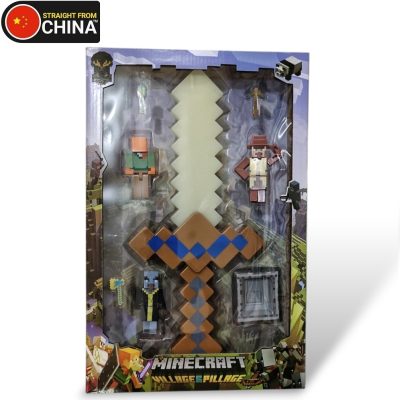 Minecraft Enchanted Pixels Sword/PickAxe with Mini Figures and LED Lights & Sounds – 39cm x 19cm