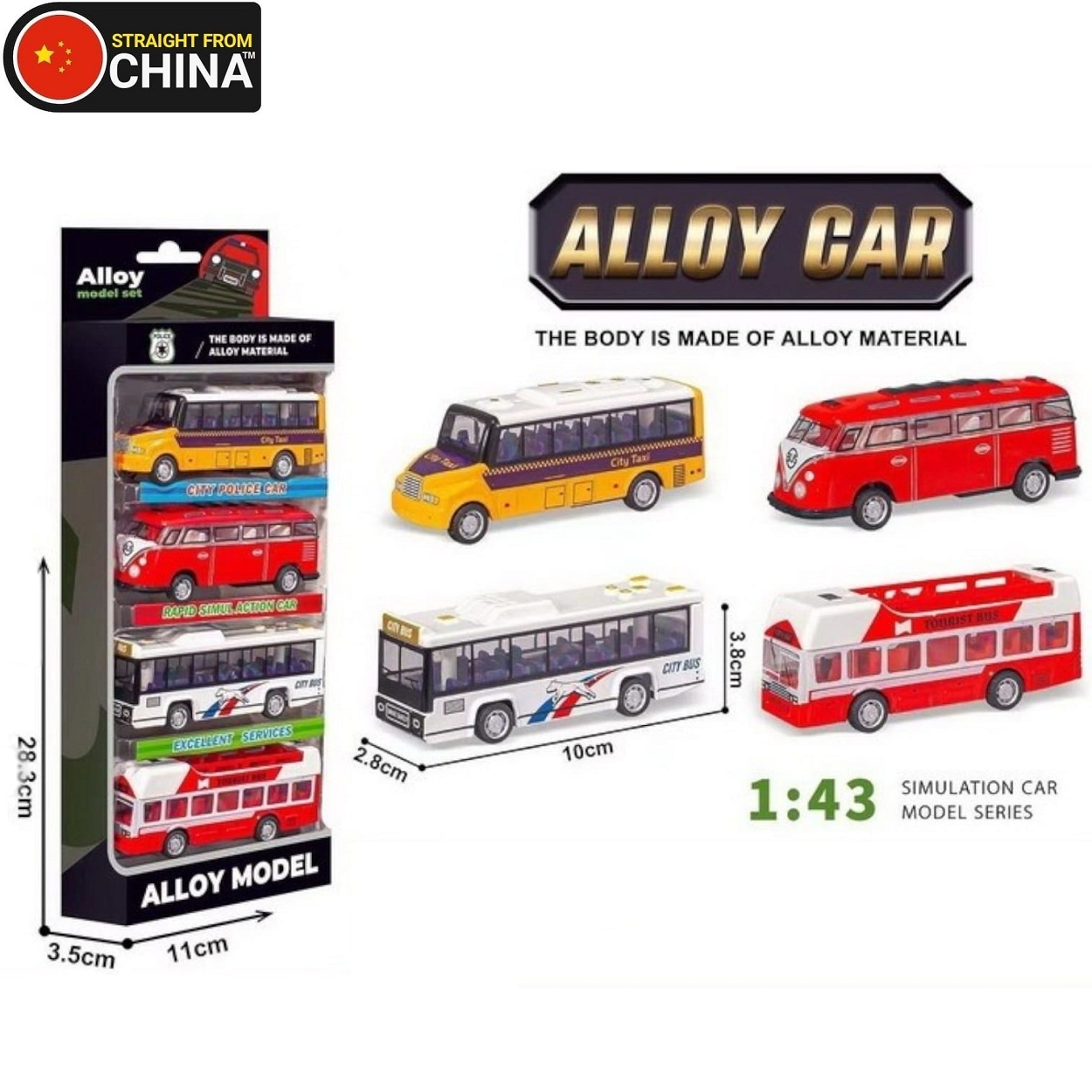 Pack of 4 Alloy Buses Set - 1:43 Scale