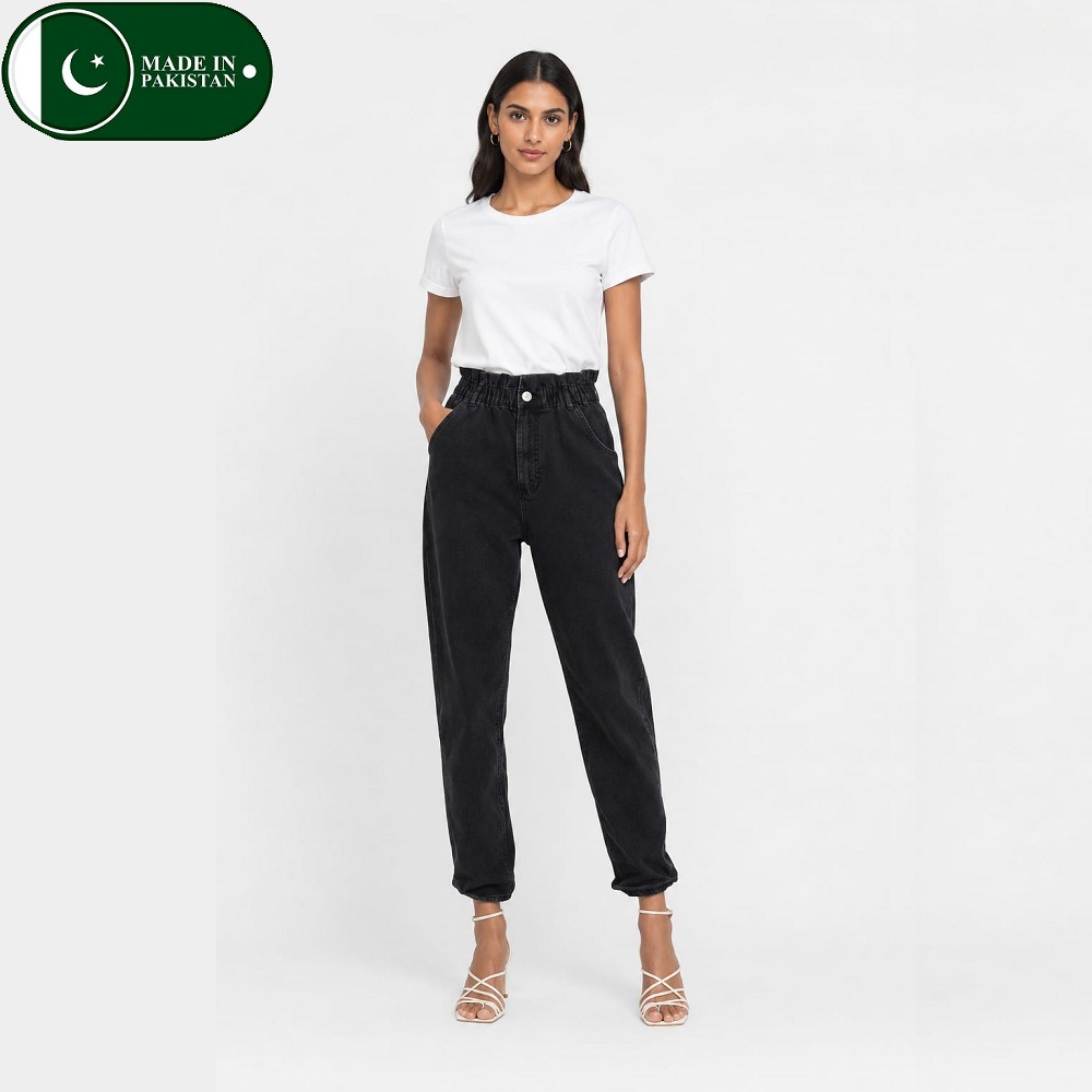 Charcoal Black Stretchable Paper Bag Regular fit Denim Jeans For Women – New Arrival