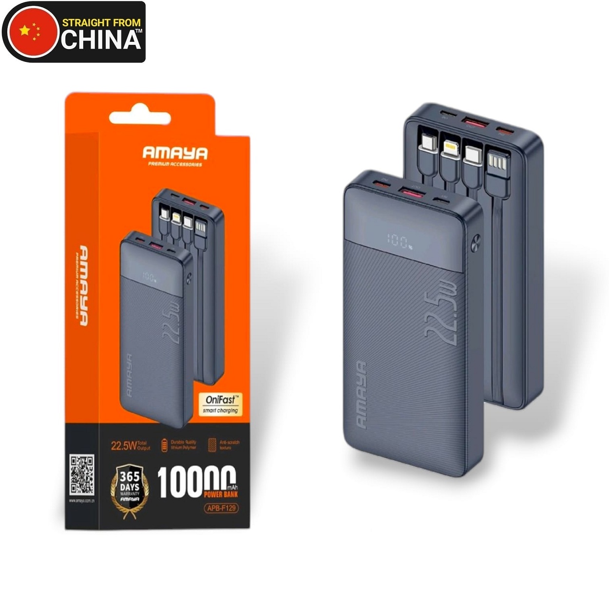 AMAYA APB-F129 22.5Watt 10000mAh Super Fast Power Bank - Black