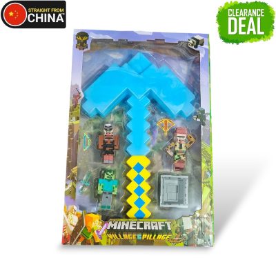 Minecraft Enchanted Pixels Sword/PickAxe with Mini Figures and LED Lights & Sounds – 39cm x 19cm