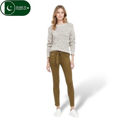 Olive Color Regular Fit Denim Jeans with Belt For Women – New Arrival