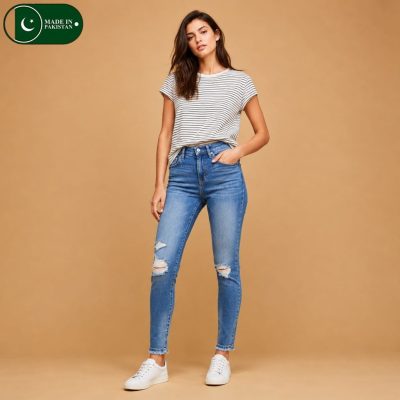 Sky Blue Distressed Denim Jeans for Women