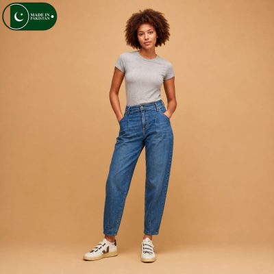Vintage Blue High Waist Straight Fit Soft Denim Balloon Jeans For Women