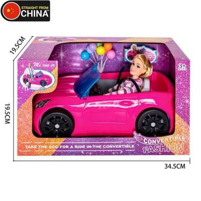 Fashion Doll with Convertible Pink Car Toy for Girls