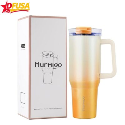 Murmioo Tumbler with Handle and Straw Lid - Yellow White Gradient (40 oz)